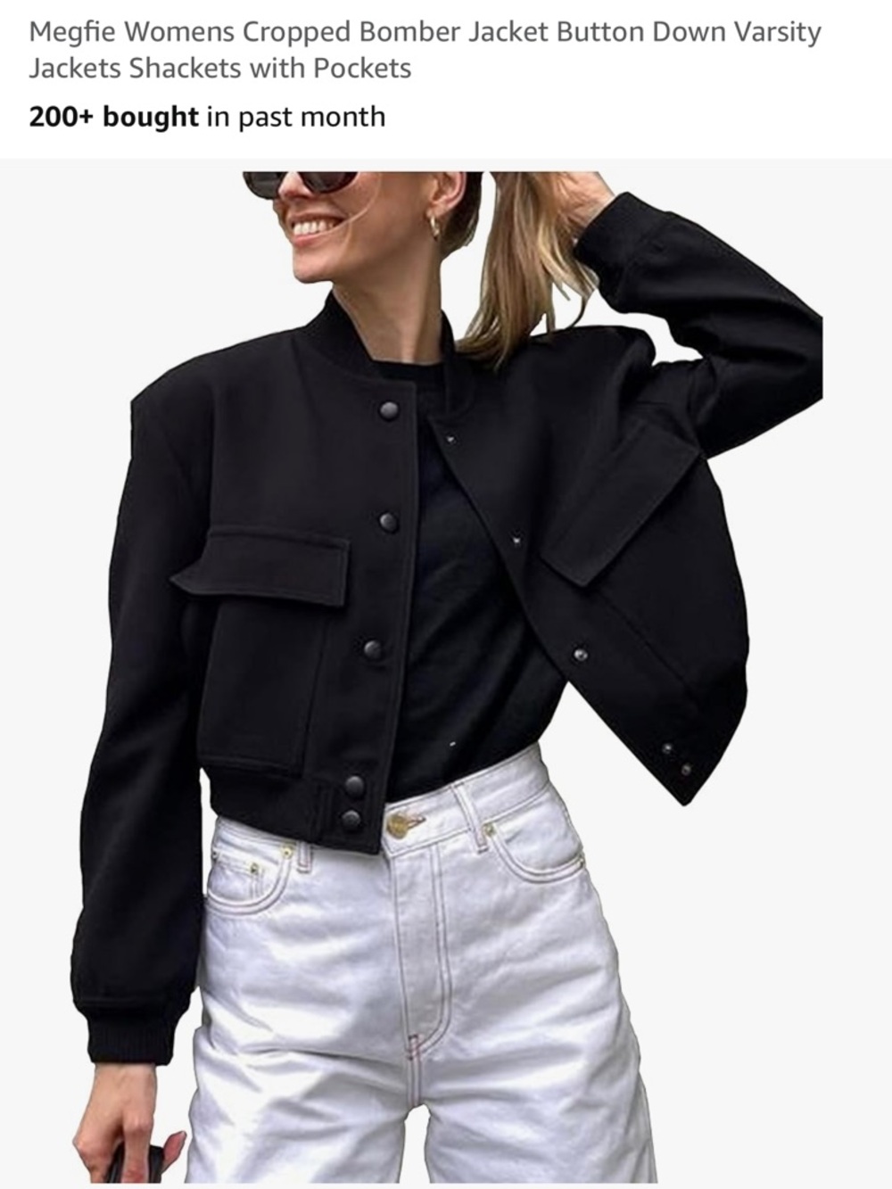 Women's Cropped Bomber Jacket - Black